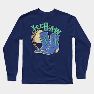 YeeHaw - These Boots Were Made for Walking | Blue Cowboy Boots Desert Night Moon Long Sleeve T-Shirt